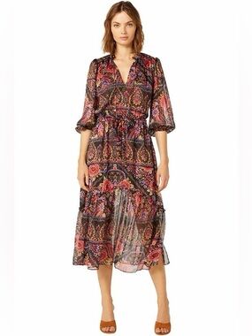 Misa Los Angeles Olivia Midi Dress in Flora Valentina, size L, NWOT
